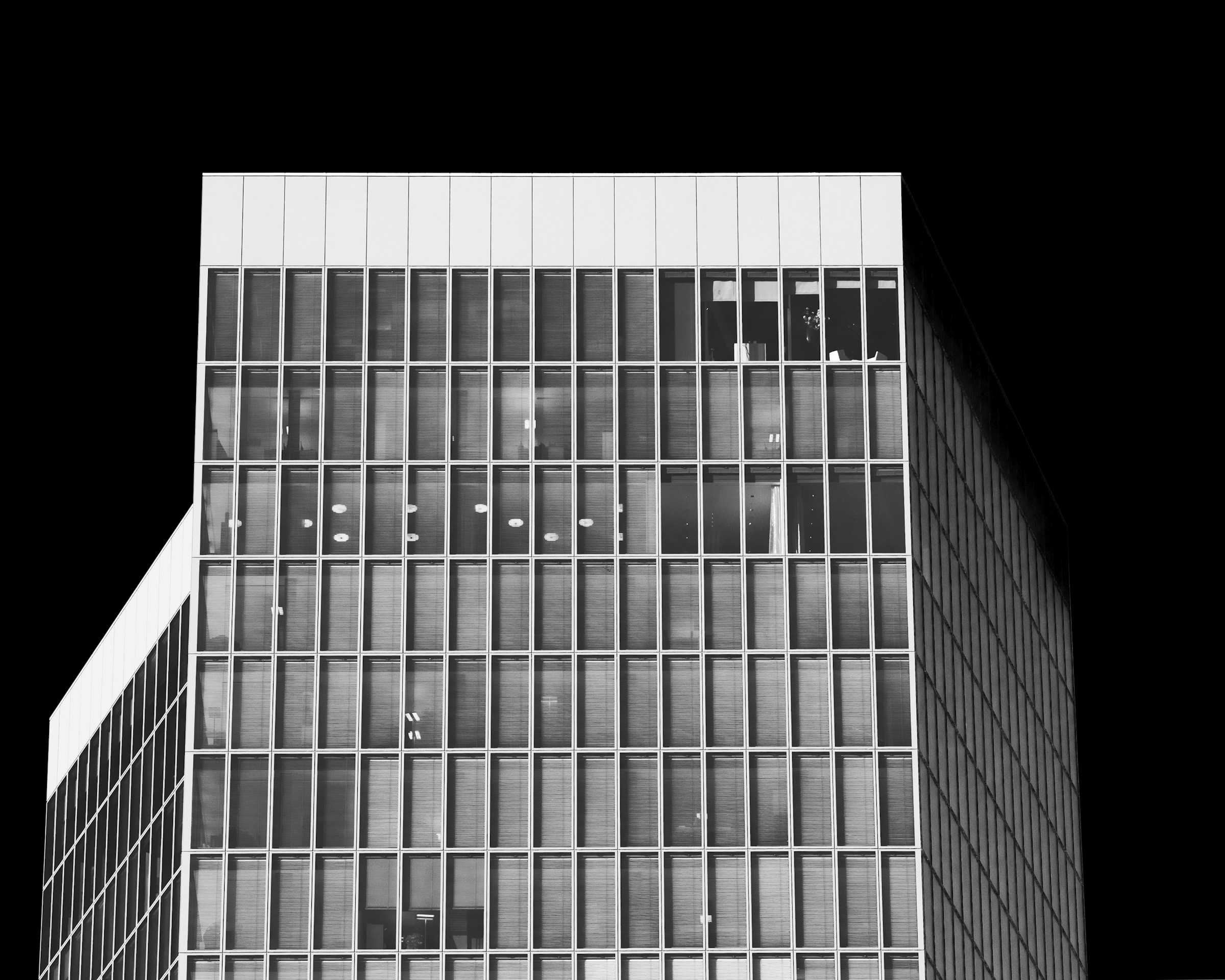 Minimalist modern architectural building facade with geometric grid